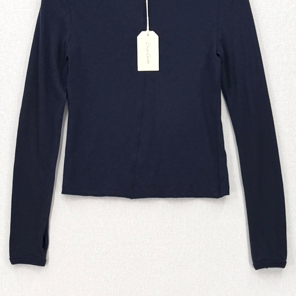 ENZA COSTA Cashmere New Classic V Neck Top Women Small Navy Long Sleeve Jersey - Picture 9 of 13